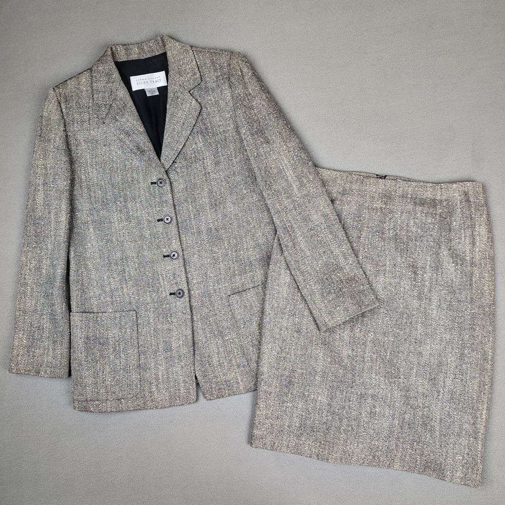 Vintage Linda Allard Ellen Tracy Suit Jacket 8 Skirt 6 Wool Silk Career Academia